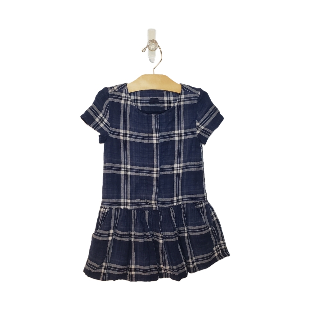 Gap Kids XS 4-5 Y Girls Blue Plaid Button Placket Drop Waist Short Sleeves